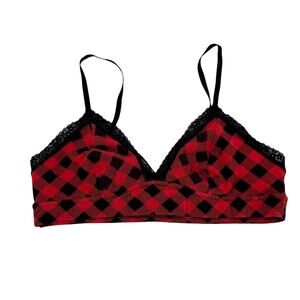Jenni On Repeat Women's XXL Red Black Buffalo Check Wide Lace Bralette